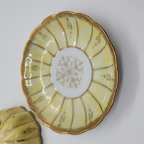 Vintage Royal Sealy Porcelain Yellow and Gold Lusterware 3 Footed Tea Cup,Saucer - Picture 5 of 6